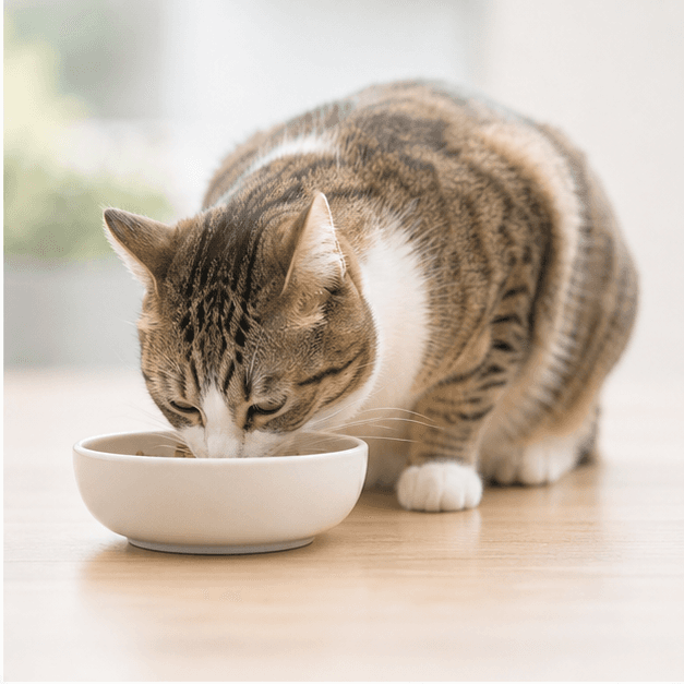 食事をするキジ白猫